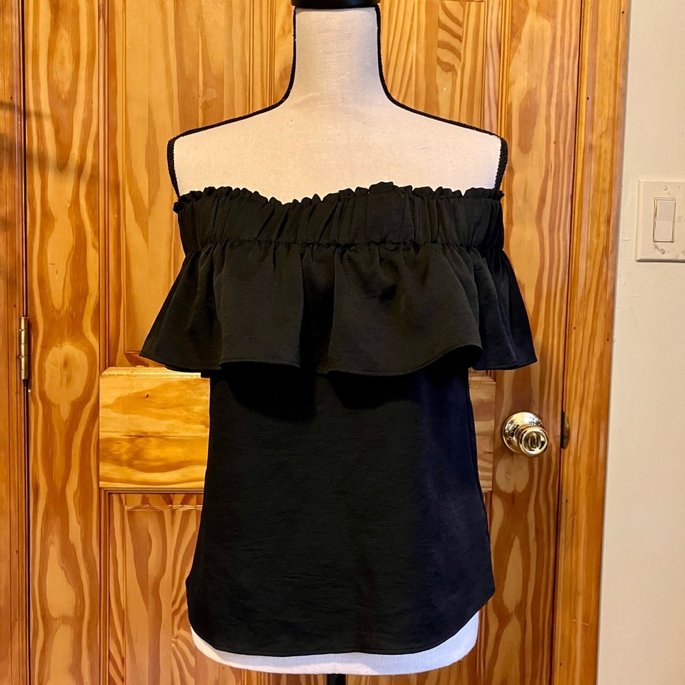 Black Express Off-the-Shoulder Top with Ruffles